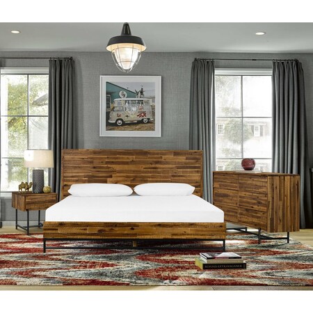 Armen Living Cusco 3 Piece Acacia King Bed and Nightstands Bedroom Set SETCUBDKG3A